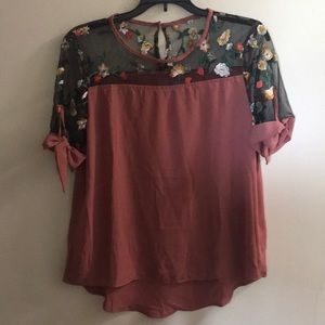 Mauve, sheer floral top